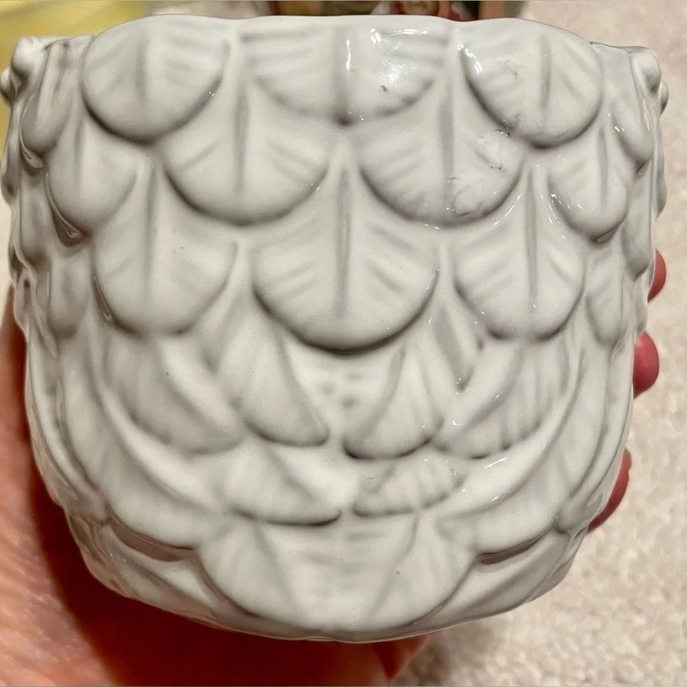 🦉PORCELAIN OWL White & Grey Sleeping Single Wick Holder Bath & Body RARE